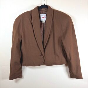 VTG Mondi Wool Cashmere Cropped Jacket Women EU 40 US Med Brown Germany Retro